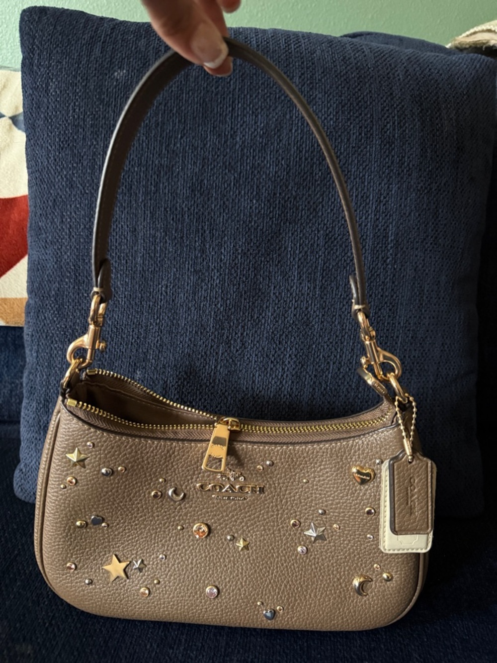 NWT COACH CCZ99 Teri Shoulder Bag With Rivets Gold/Dark Stone